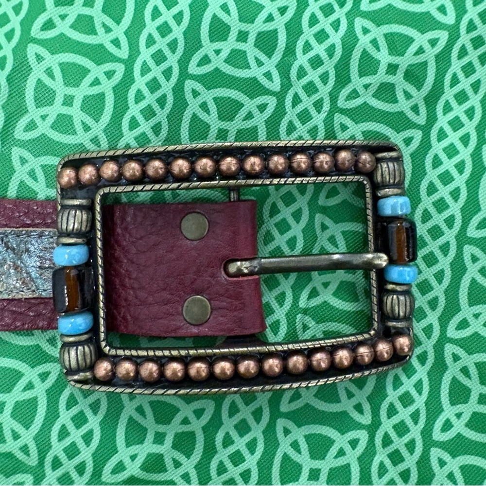 LeatherRock Belt 34 copper and glass beads vintage 90’s
